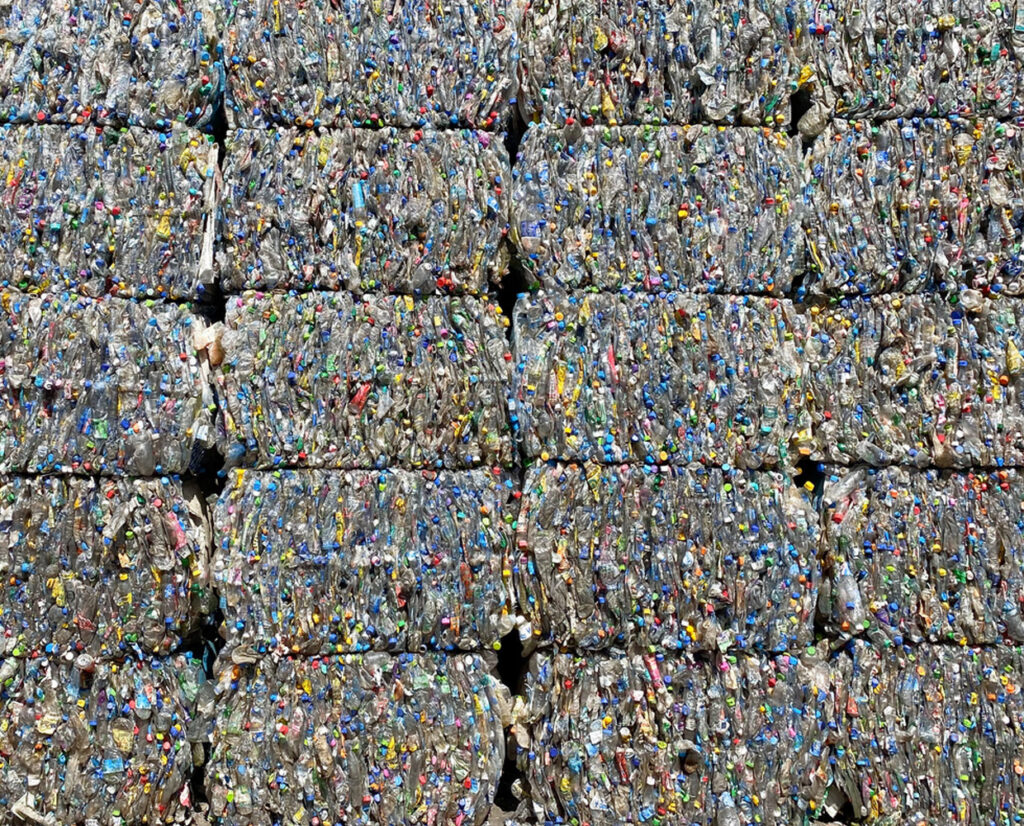 aerial photo of large bales of plastic