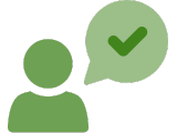 person with speech bubble with a check inside icon