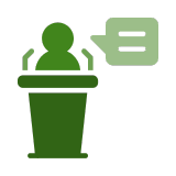 icon of a person at a podium talking